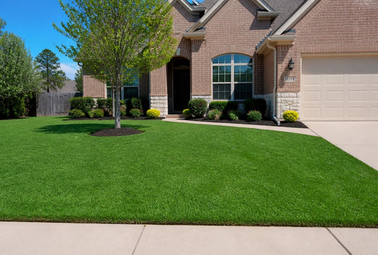 Healthy green lawn after several weeks of GreenForge Lawn Care service